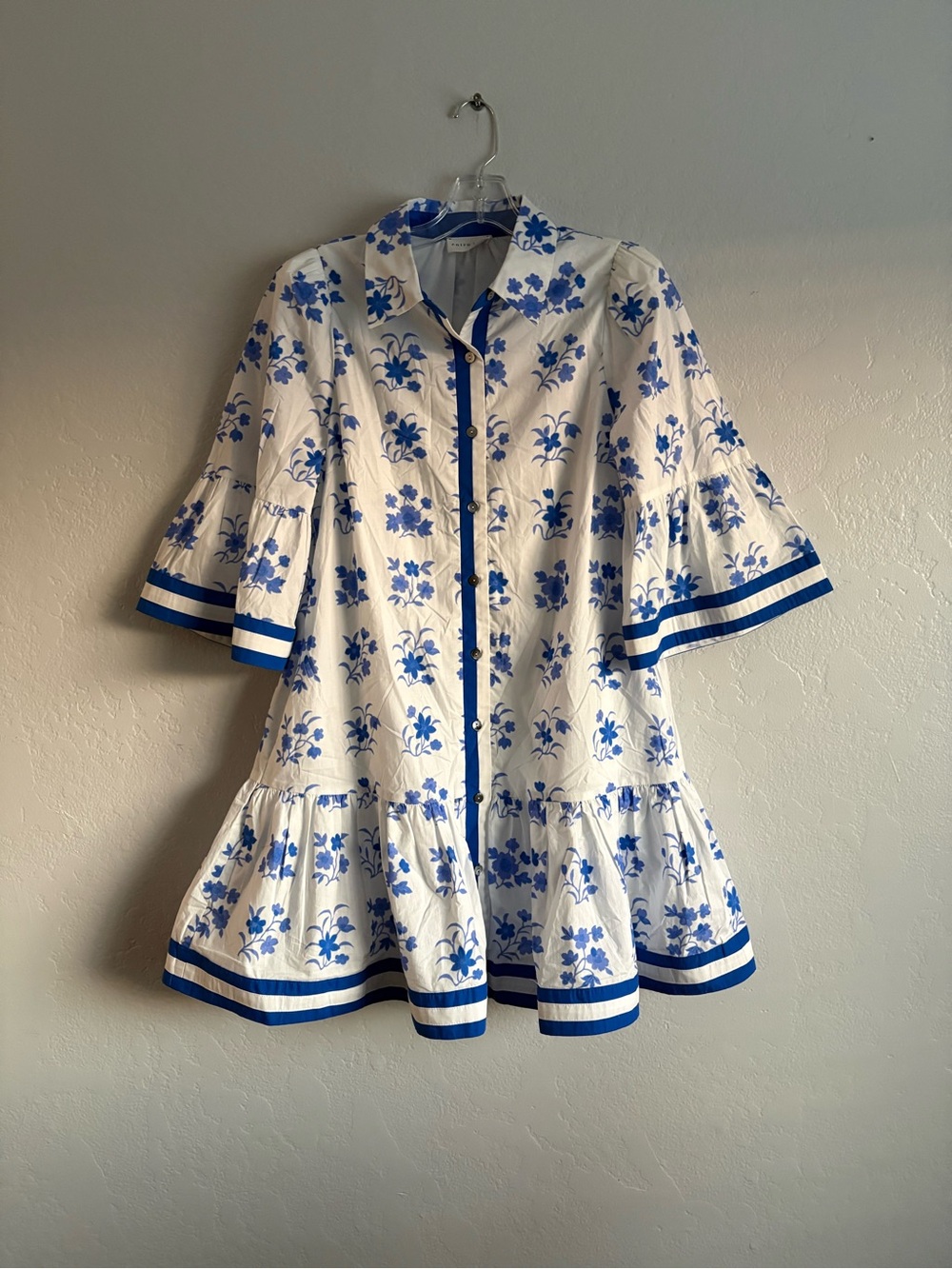 ❤️NEW entro White Button-Front Dress with Blue Floral Print